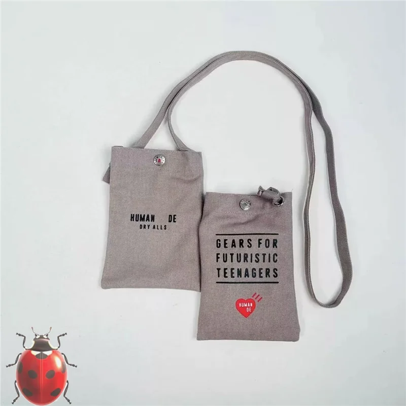 Canvas Human Made Shoulder Bags Red Heart Buckle Snap Double Side Text Graphic Purse Phone Bag Adjustable Rope Bag