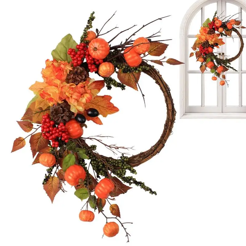 

Осенний венок с тыквами, искусственный гирлянда, прочный дверной венок на Хэллоуин, Осенний венок с кленовыми листьями для входной двери