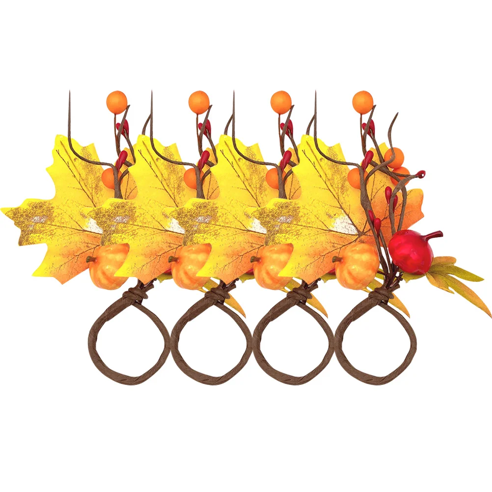 

Napkin Rings Holder Thanksgiving Buckle Leaf Pumpkin Serviette Holiday Fall Maple Cloth Harvest Banquet Table Settings Party