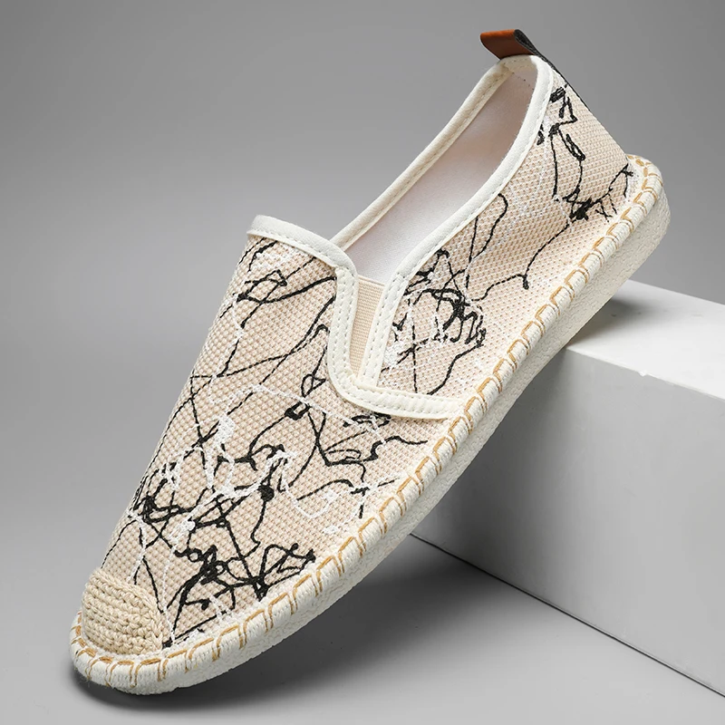 

Fashion Canvas Fisherman Shoes Men Shoes Summer Loafers Chinese Style Nationality Hand-Embroidered Slip-On Driving Casual Shoes