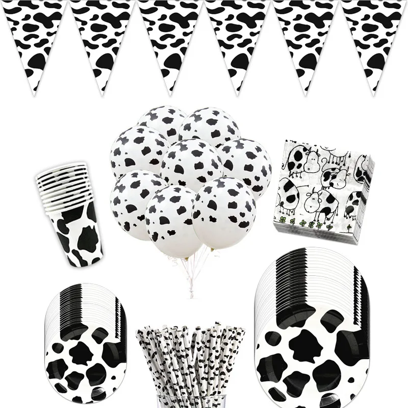 

Farm Cow Theme Balloon Disposable Cup Plate Tablecloth Napkin Wedding Birthday Party Decoration Animal Cattle Baby Shower