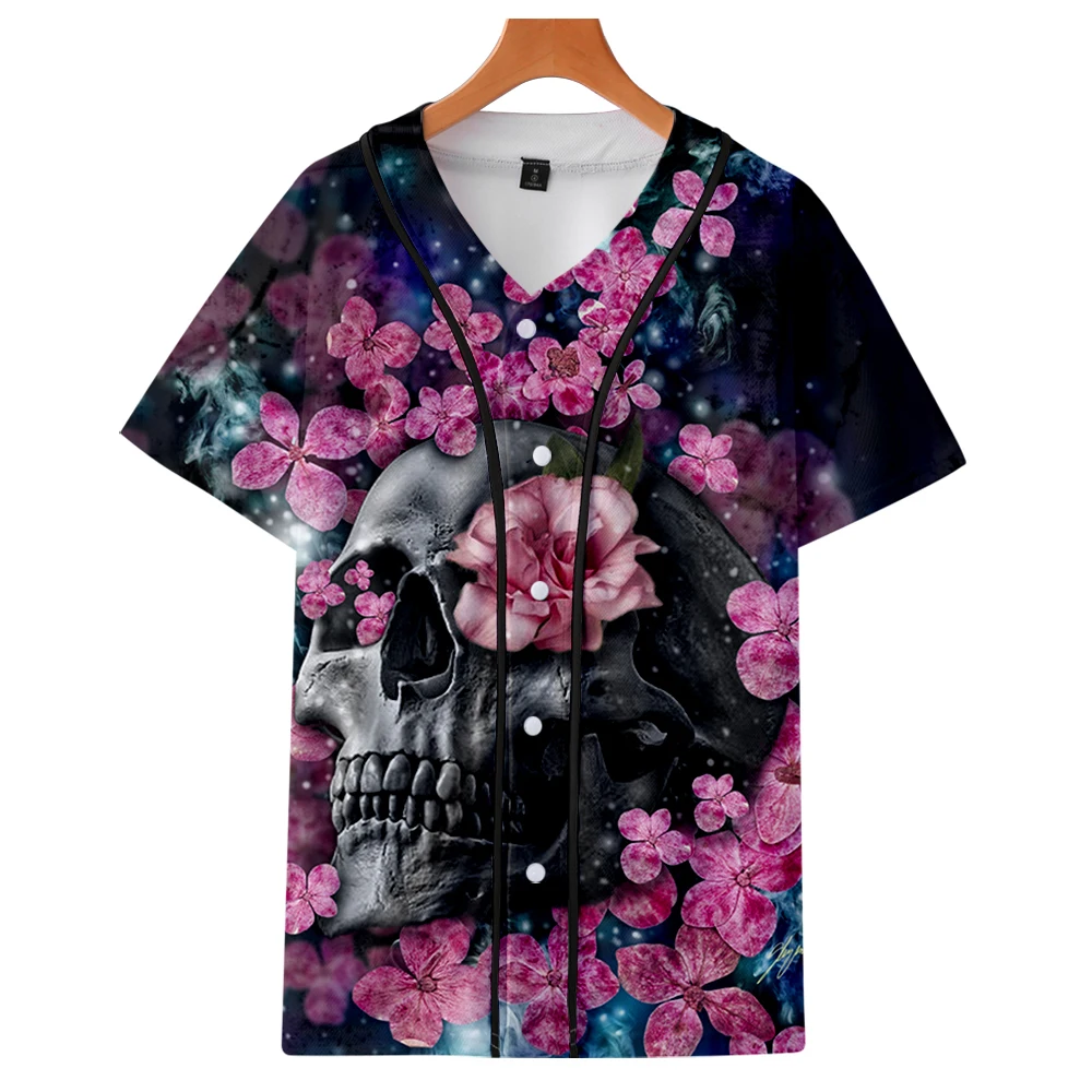 

baseball shirt Men's and women's clothing Fashion couple short sleeve shirt high street trend Baseball jacket hip hop skull
