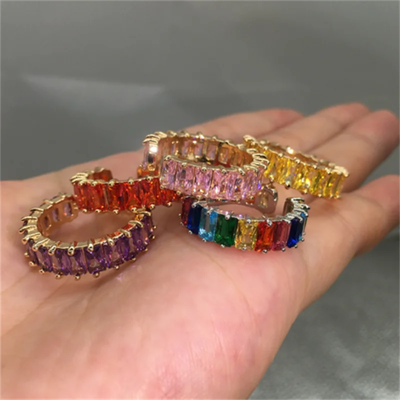 

KNOW DREAM Colorful zircon row ring opening is full of diamonds, light luxury index finger flexible