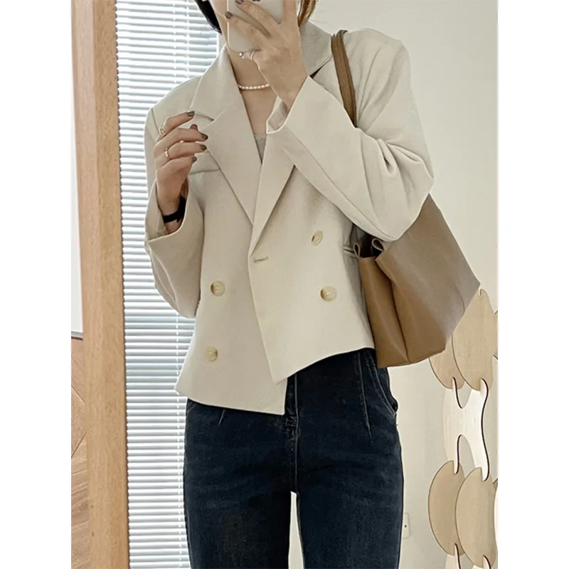

SuperAen 2023 Autumn Solid Color Suit Vintage Style Women's Two-button Short Design Casual Blazer Coat