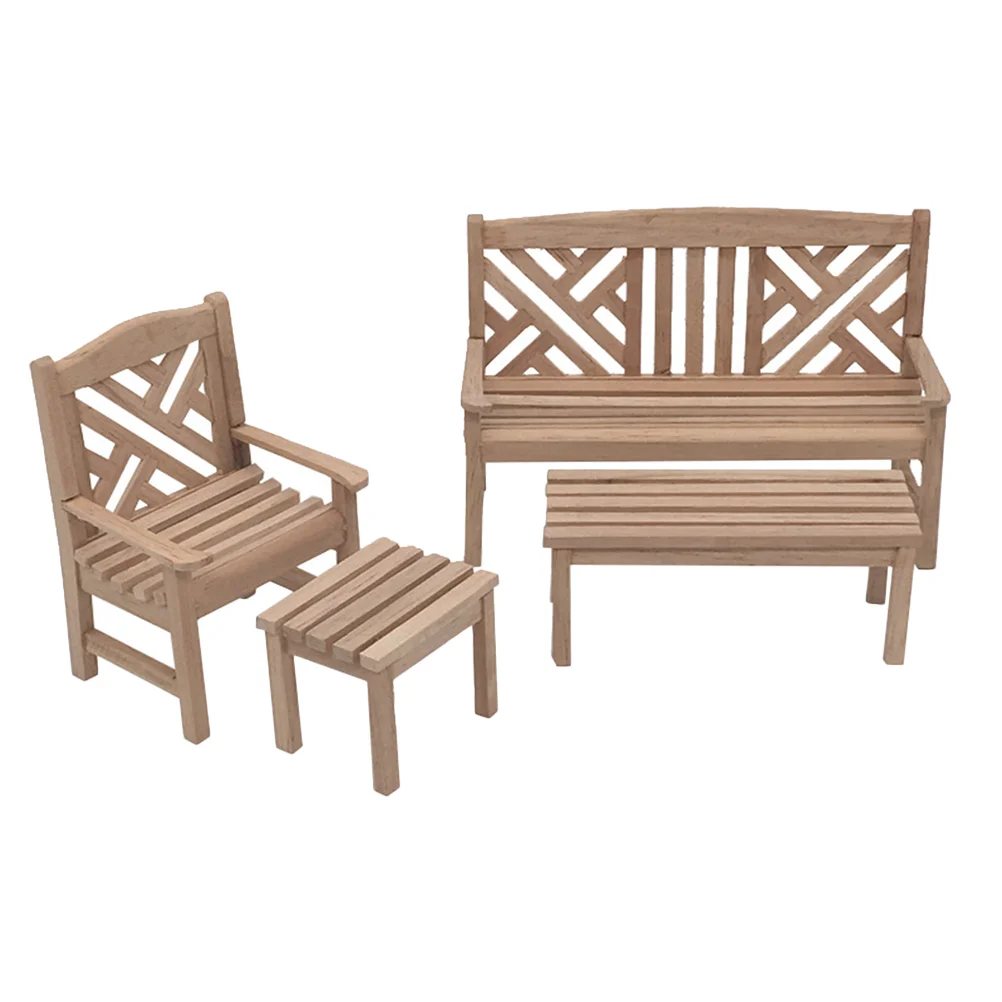 

1 Set Miniature Table Chairs Mini Wooden Garden Chairs Garden Furniture Ornament