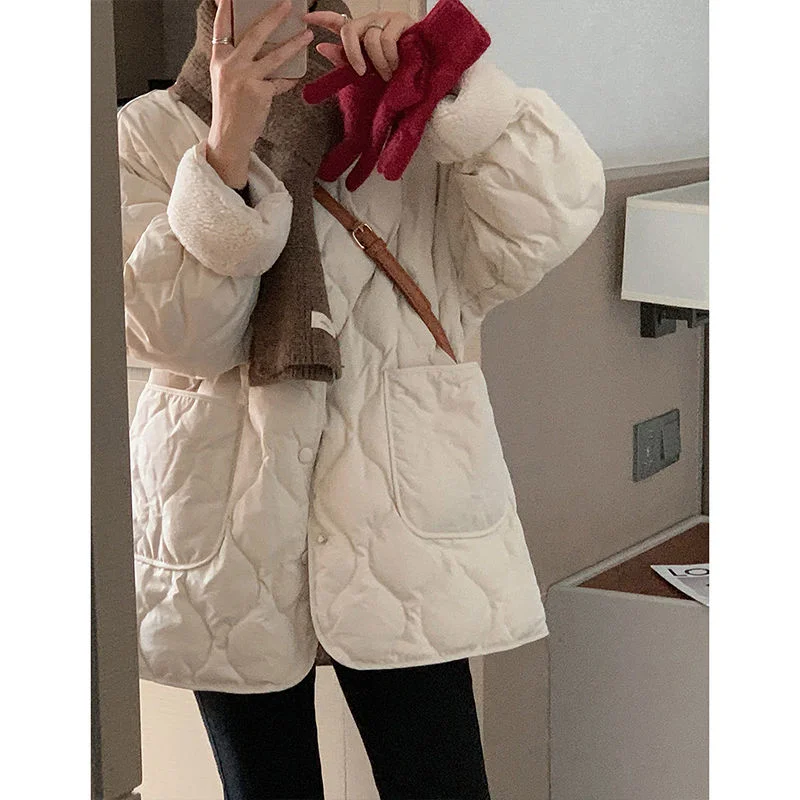 

Autumn and Winter Korean Gentle Cotton Clothes 2023 Women Lingge Warm Cotton Clothes Small Design Sense Cardigan Female Coat