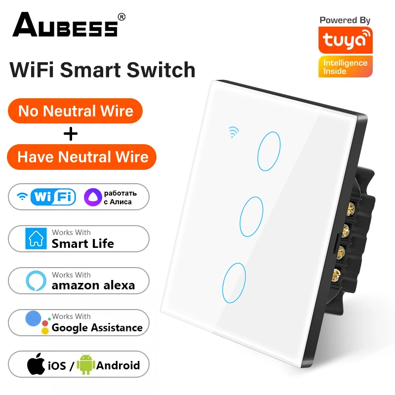 

Wireless 1/2/3/4 Gang TUYA WiFi Smart Touch Switch Home Wall Button For Alexa And Google Home Assistant Switch Accessories