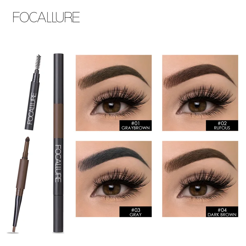 FOCALLURE Eyebrow Rotation Eye Makeup Auto Brows Pen Waterproof Eye Brow Pen with Brush Fashion Powder Pencil
