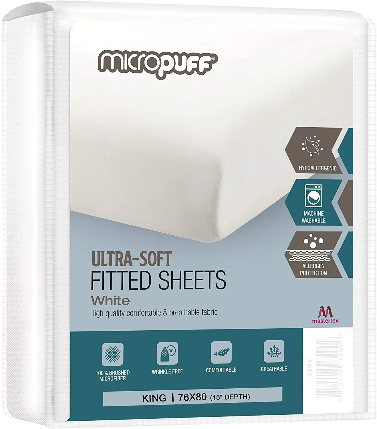 

Micropuff Fitted Sheet Only Soft Brushed Microfiber Hypoallergenic and Wrinkle Resistant White King