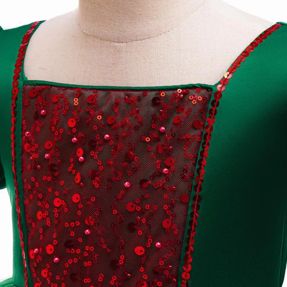 Новое рождественское платье принцессы с пайетками и цветными блоками сетчатое