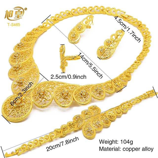 XUHUANG Dubai Luxury Plated Gold Necklace Bracelet Jewelry Set For Women Arab African Wedding Banquet Gifts With Plush Gift Box 6