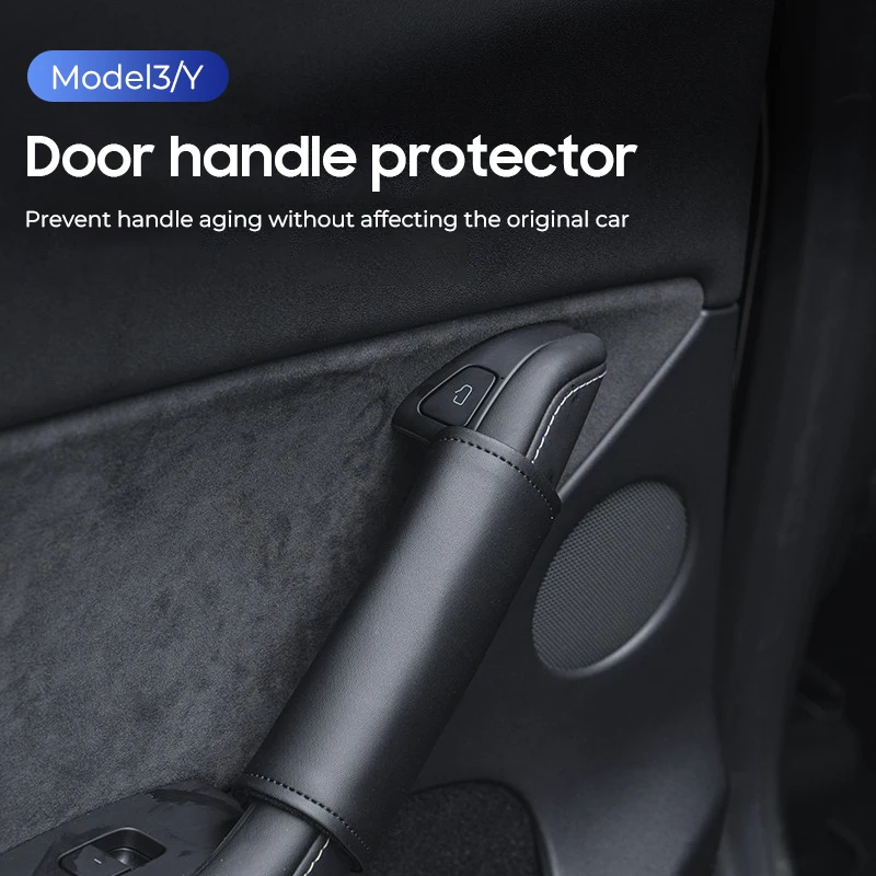 

Leather Car Door Inner Handle Protective Cover for Tesla Model 3 Y Modification Accessories Model3 Interior Decoration 4pcs/set