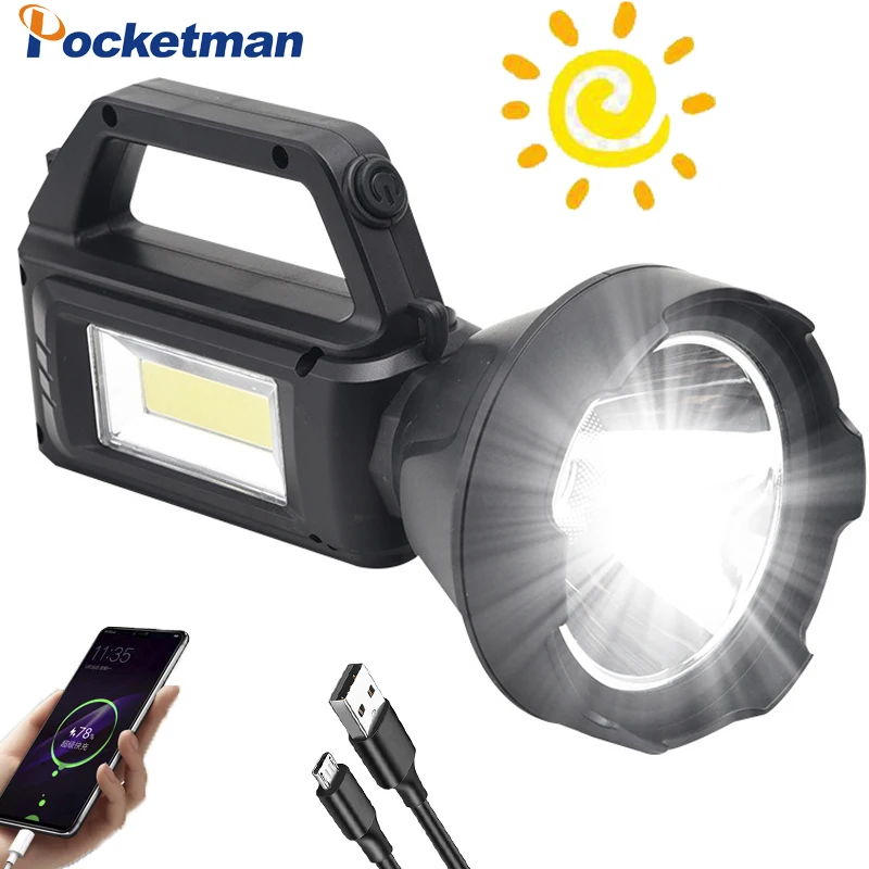 

Портативный прожсветильник на солнечной батарее, со встроенным аккумулятором, дальность 500 м, USB