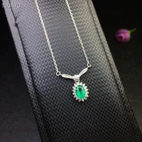 meibapjhigh quality natural emerald pendant necklace with certificate 925 pure silver fine wedding jewelry for women