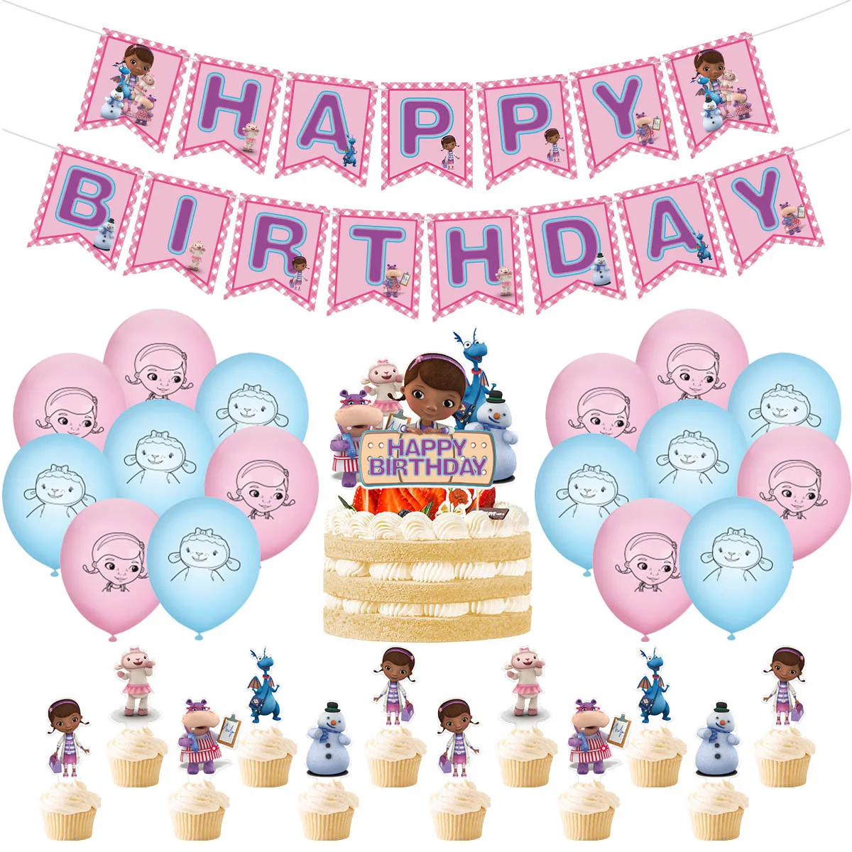 

Cartoon Disney Toy Little Doctor Doll Theme Happy Birthday Party Latex Balloon Cake Flag Decoration Baby Shower Girl Kid Gift