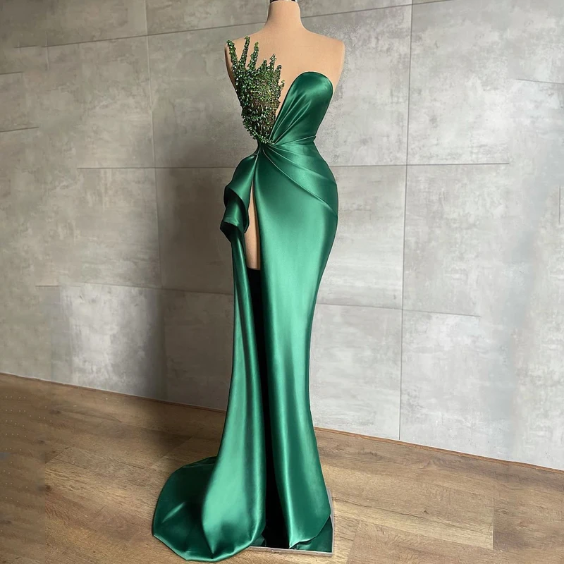 

green prom dresses 2022 sweetheart neckline beading mermaid satin long evening dresses gowns dubai