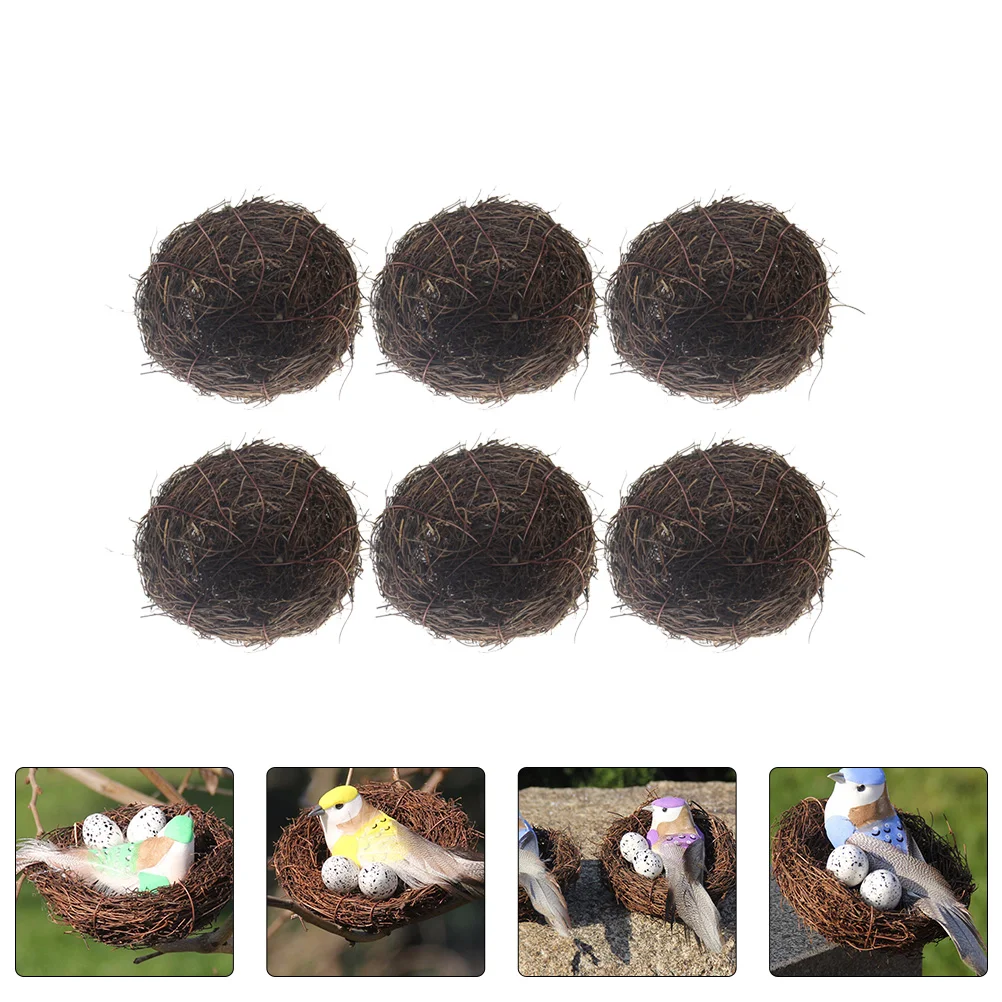 

6 Pcs Hand Decor Fake Bird Nests Rattan Decor Garden Straw Ornaments Bird Woven Nests Egg Simulation Rattan Bird's Nest