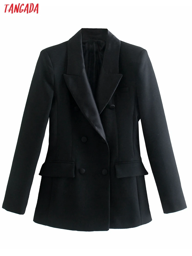

Tangada Women 2022 Fashion Black Party Blazer Coat Vintage Double Breasted Long Sleeve Female Outerwear QD134