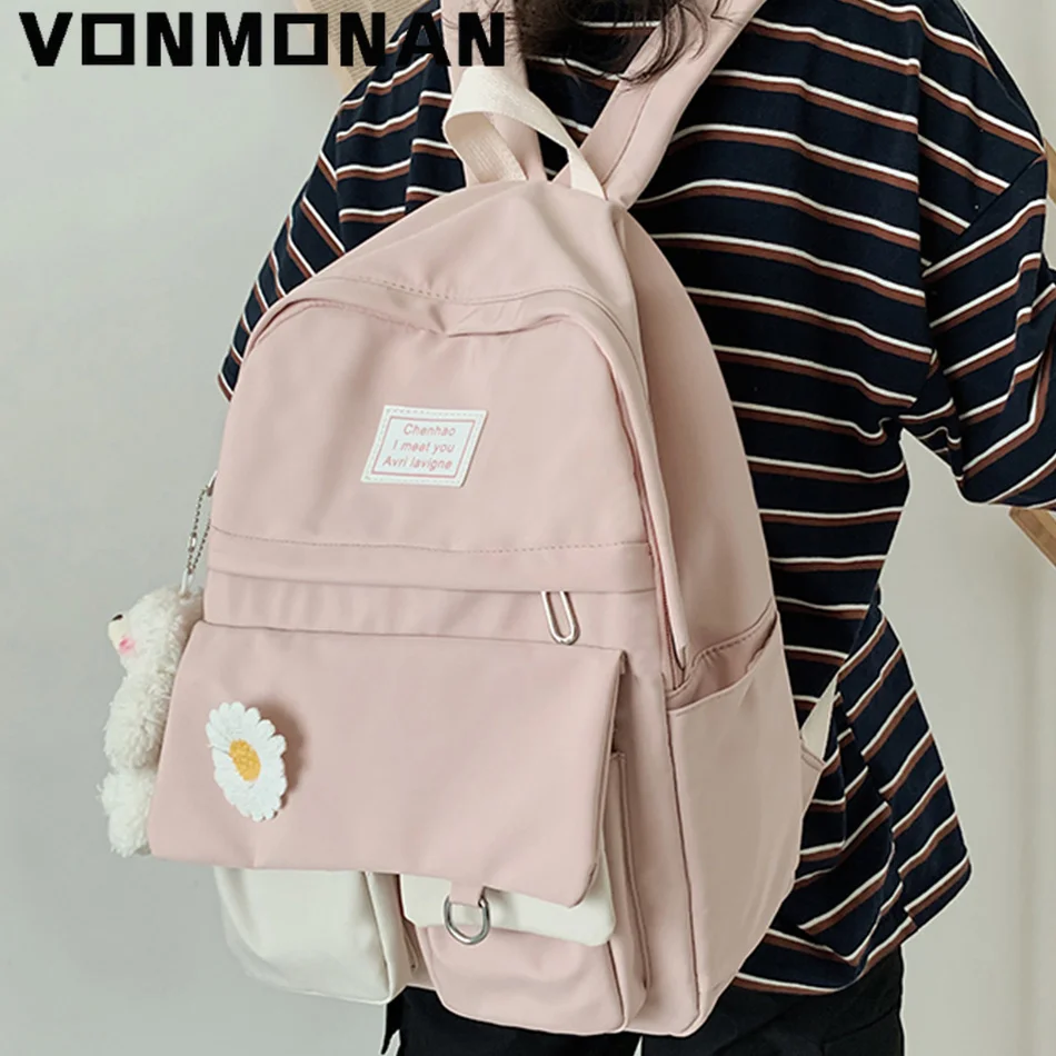 

College Student Ladies Cute Backpack Women Flower Female School Bags Book Kawaii Rucksack Nylon Girl Fashion Trendy Bagpack 2023