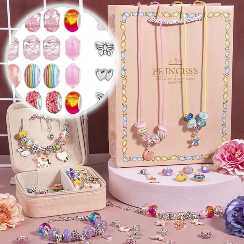 DIY Beaded Bracelet Set With Storage Box Christmas Gift Acrylic Large Hole Beads Girls Bracelet Handmade Diy Jewelry Making Kit