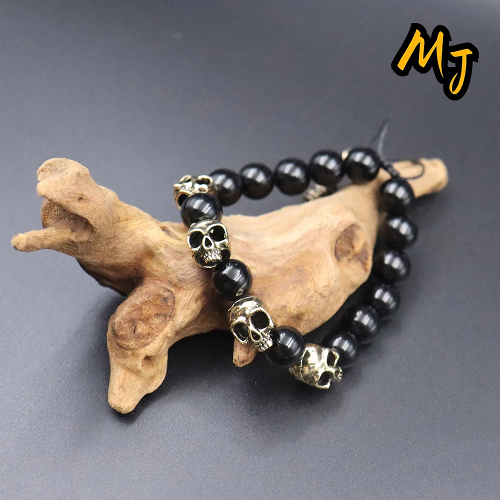

Vintage Skeleton Agate Charm Bracelet Men's Classic Gothic Punk Handmade Punk Luxury Motorcycle Adjustable Men's Jewelry Gift