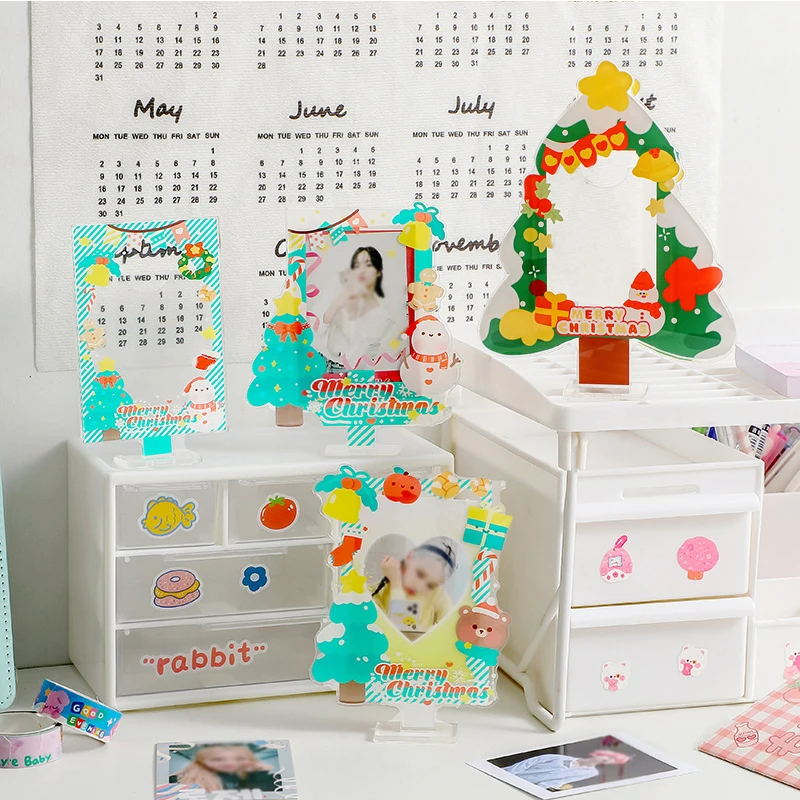 

Card Display Stand Transparent Acrylic Photo Protection Brick Stand Card Sleeve Picture Frame Christmas Series Desktop Decor