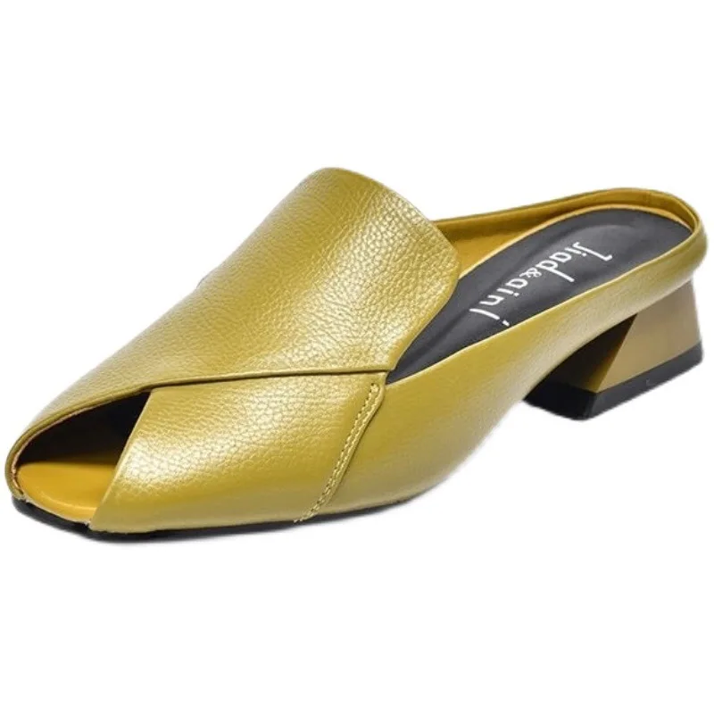 Summer Classic Mule Women Shoes Casual Peep Toes Female Half Slipper Womens Mule Low Heel Sandals Ladies Outdoor Sandal Slipper