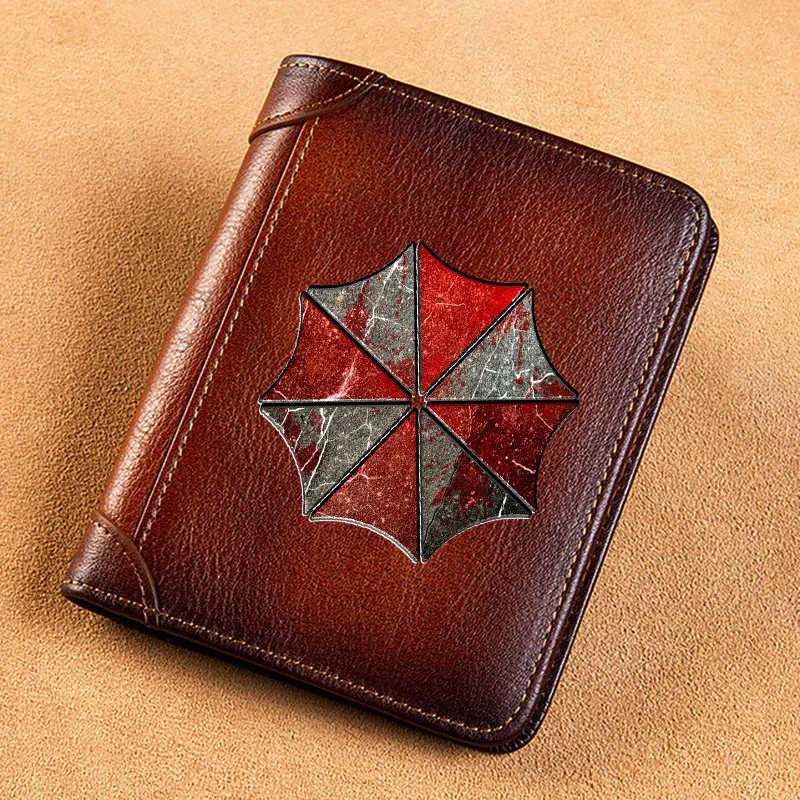 

High Quality Genuine Leather Men Wallets Umbrella Corporation Symbol Short Card Holder Purse Luxury Brand Male Wallet