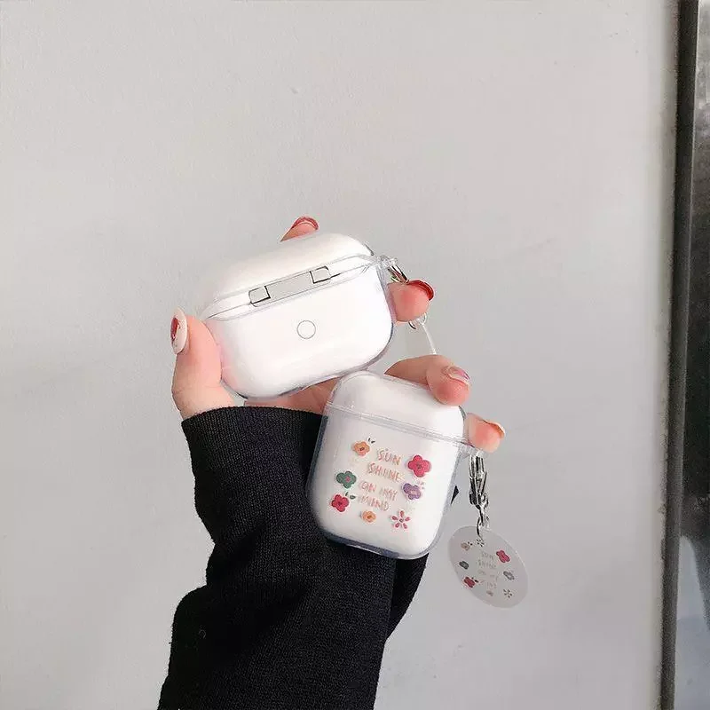 

New Fashion For AirPods 1 2 Pro Case Transparent TPU Air pods 3 Bluetooth Earphone Charging Box With Keyring Cute Fresh Flower E