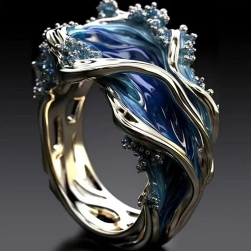 Регулируемые кольца с морской волной из смолы серебряного тона портативные