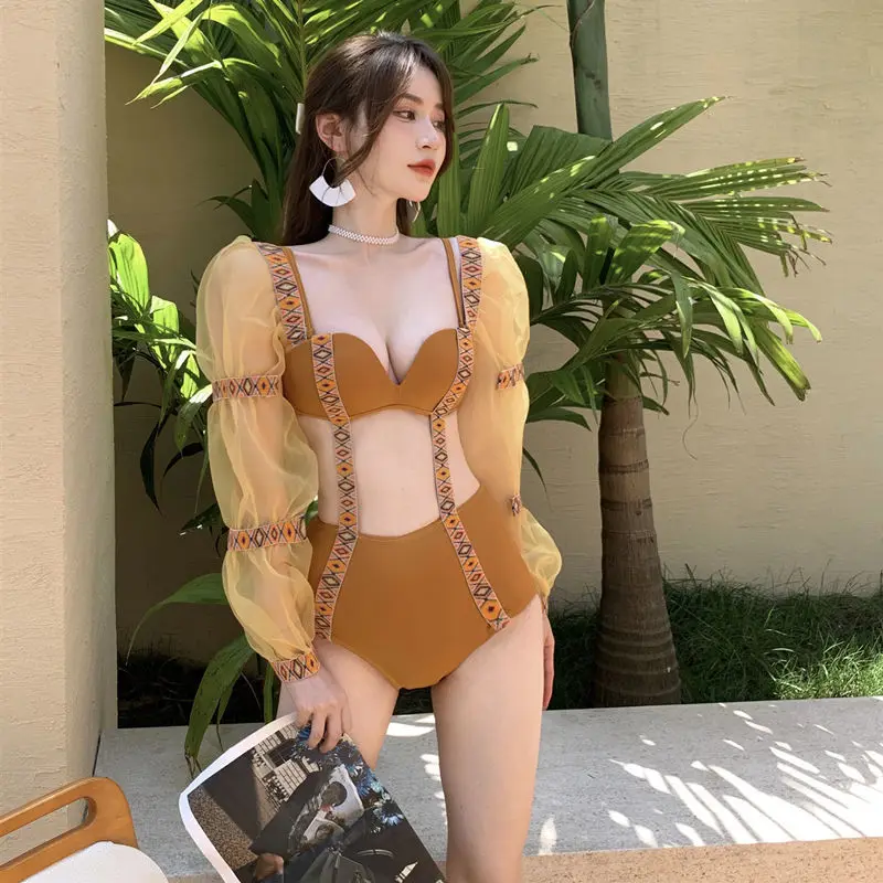 

Sexy Backless Korean Style Bikini Set Women Summer Swimwear 1pcs Spaghetti Strap Pleated Ins Ladies Beachwear Chic High Waist