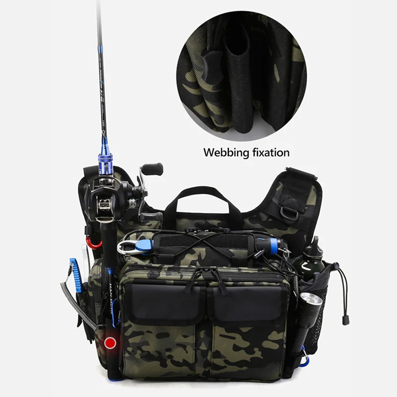Tactical Fishing Rod Bag Waist Chest Backpack Shoulder Bag Outdoor Military Sports Assult Fishing Lure Box Sling Bag Men XA198G