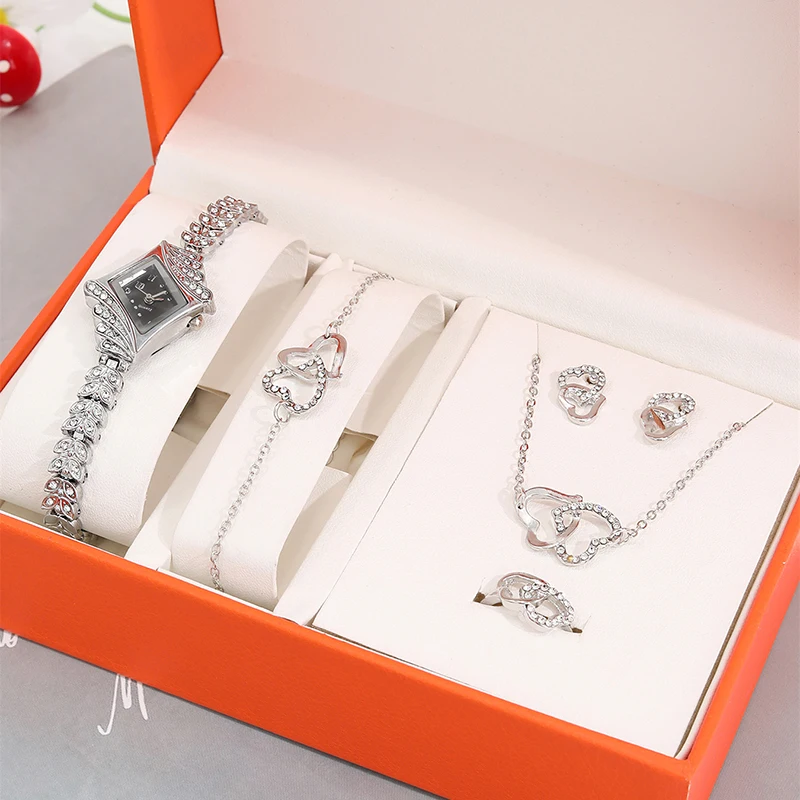 Роскошные часы женские кольца ожерелье серьги модные наручные повседневные