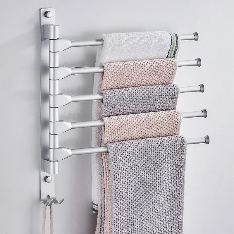 

Aluminium Space Wall Mounted Towel Rail With Hooks With 4 180° Rotatable Towel Rails For Bathroom Kitchen Sink 33 X 33 Cm