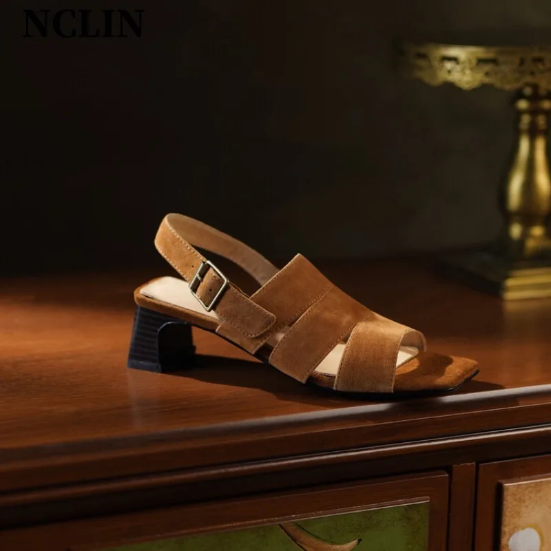 Женские босоножки из натуральной кожи сандалии на платформе с ремешком и пряжкой