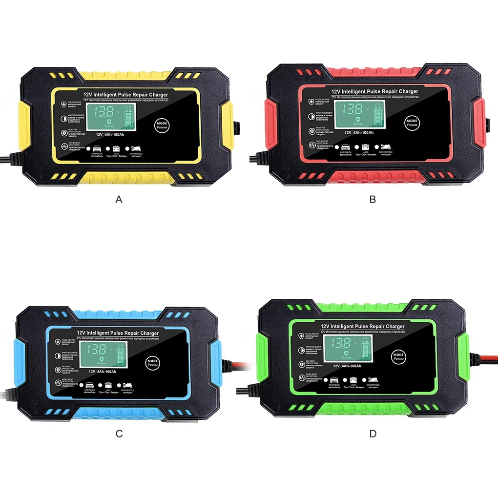 

Portable Car Battery Charger 12V Digital Pulse Repair Wet Dry Charging Adapter Automobile Supplies Red US Plug