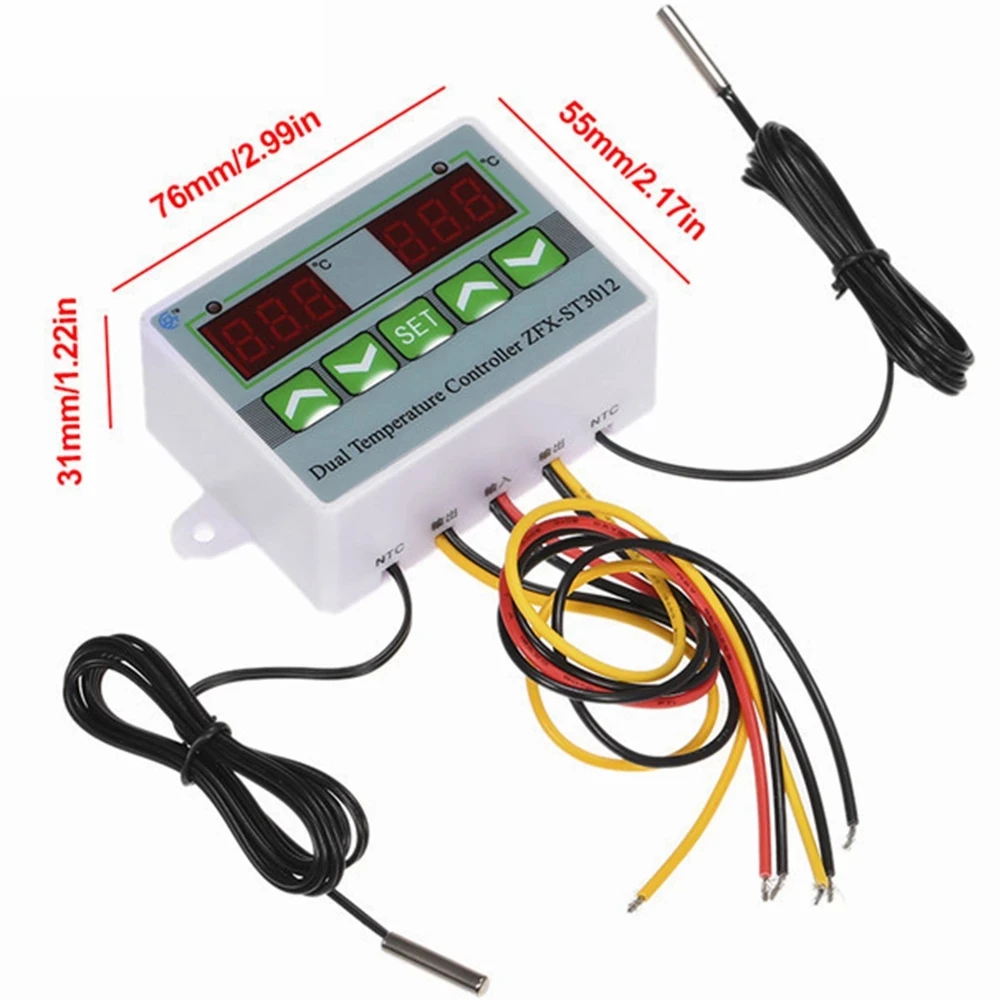 Цифровой термостат с двойным датчиком температуры 220 В 12 24 переменного тока -