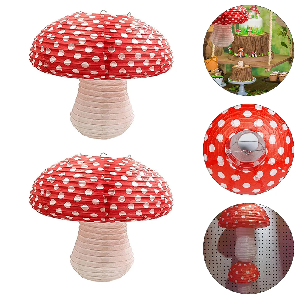 

2 Pcs Jungle Nursery Decor Mushroom Paper Lantern Shape Hanging 21X21X18cm Iron Lanterns Baby