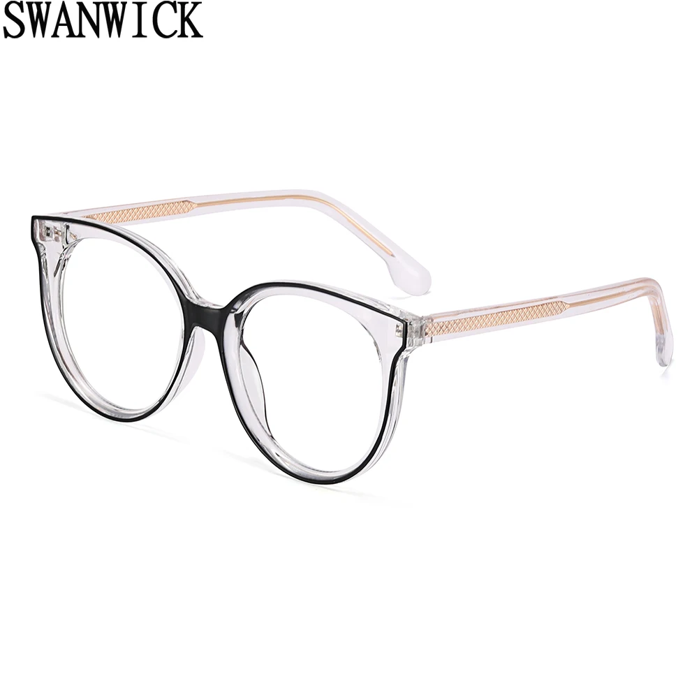 

Swanwick fashion women round frame glasses men clear lens blue light eyeglasses tr90 female black pink CP acetate high quality