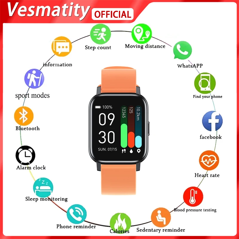 

For Apple Xiaomi Huawei GTS1 Ladies Smart Watch Orange Sports Health Full Touch Screen Heart Rate Blood Pressure Smart Watch
