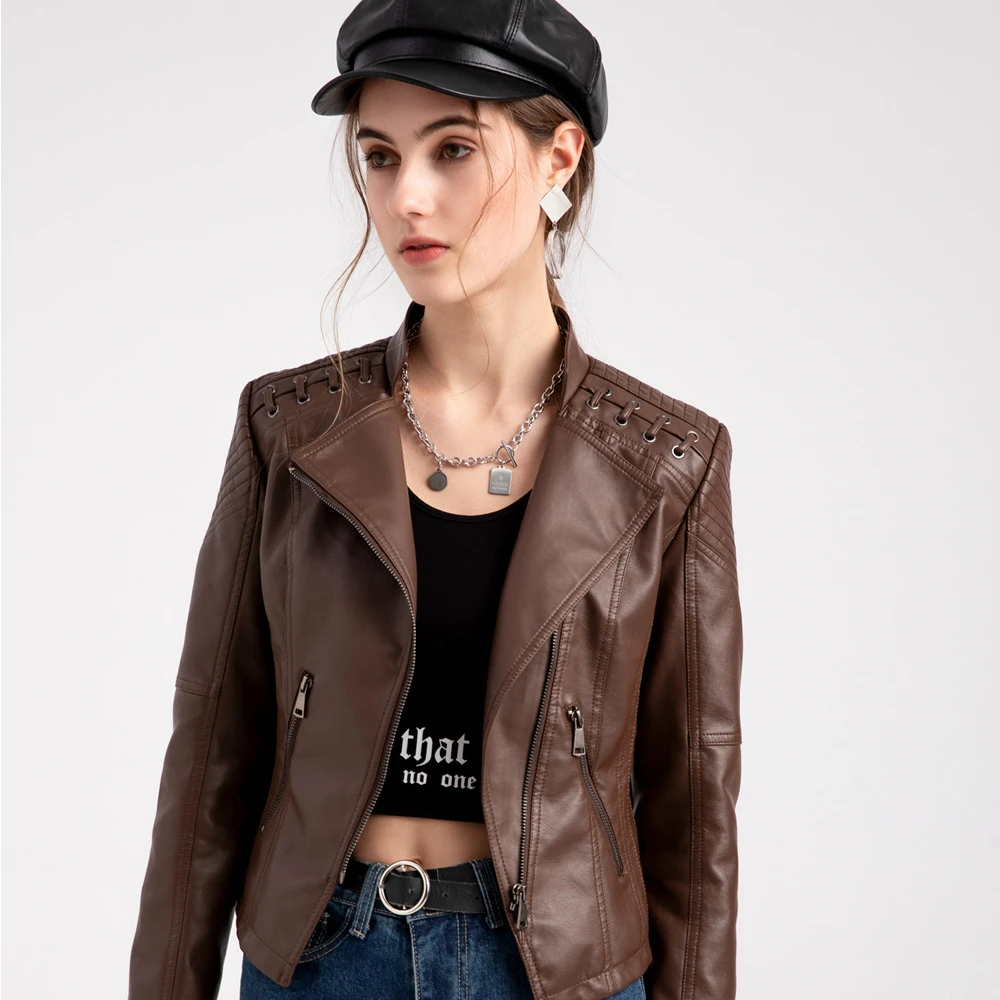 2022 New Spring and Autumn Female Leather Clothing Female Short Jacket Slim Coat Women's Locomotive Clothes