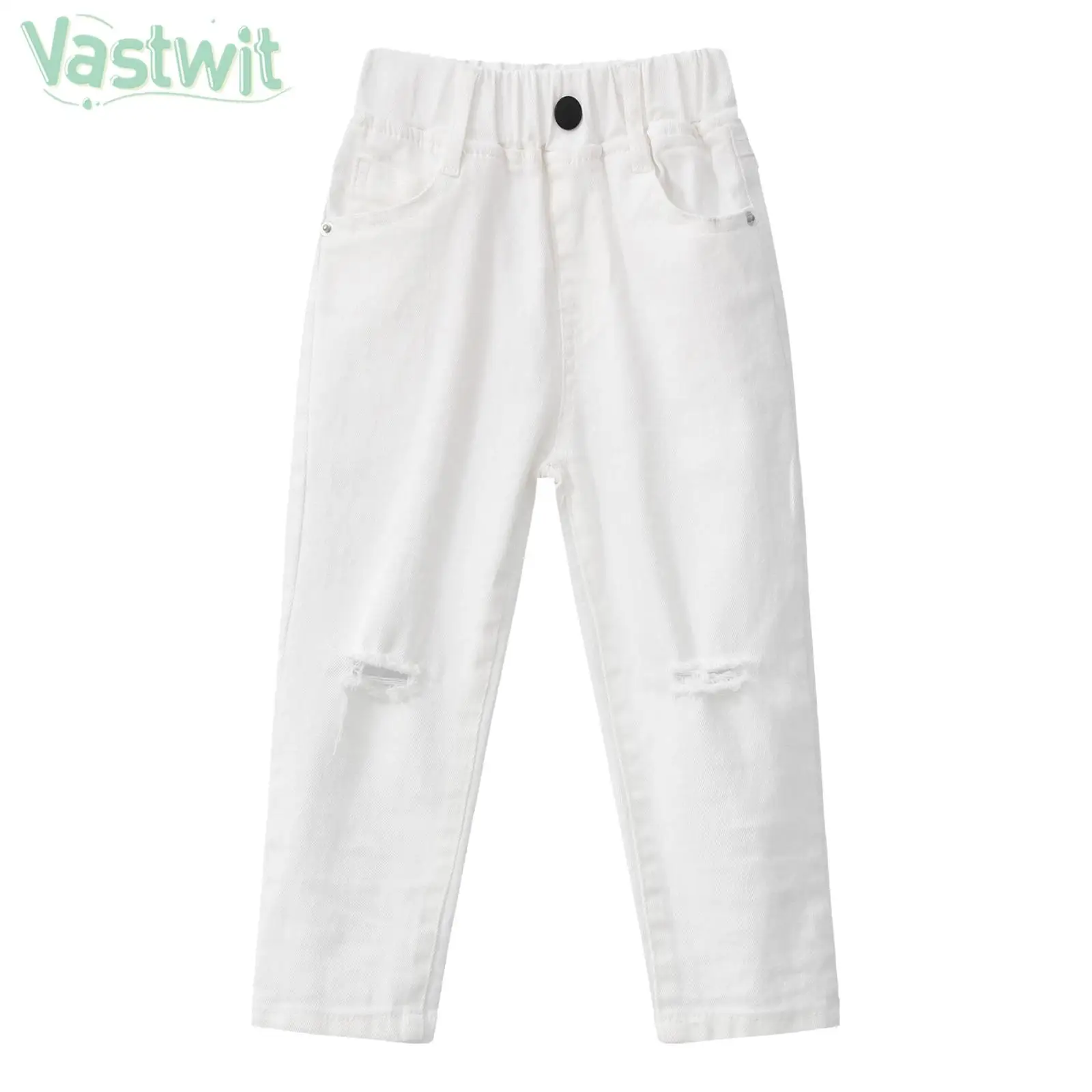 

Toddler Boys Fashion Preppy Style Pencil Pants Elastic Waistband Solid Casual Ripped Slim Fit Trousers Streetwear Loungewear
