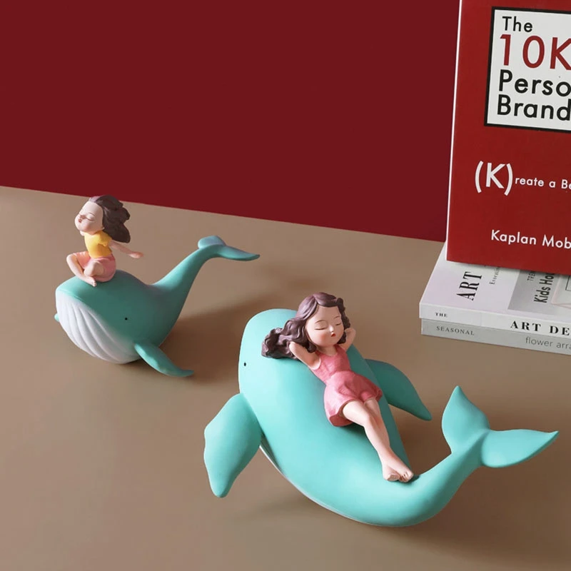 

Nordic Style Whale Girl Statue Resin Figurines For Interior Home Decoration Modern Aesthetic Room Decor Gift