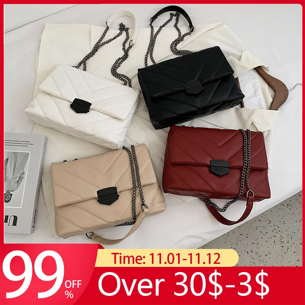 

Simple Lattice Pattern Messenger Handbags Fashion Women PU Leather Top-Handle Bag Elegant Lady Big Capacity Chain Shoulder Totes