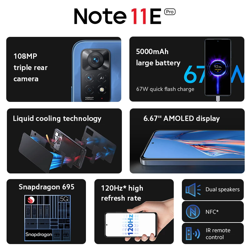 Global ROM Xiaomi Redmi Note 11E Pro 108MP Camera 5G Smartphone 6.67