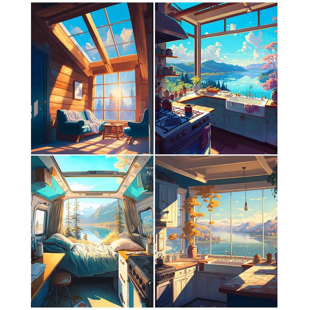 

GATYZTORY Coloring By Number Glass Room Landscape Wall Art DIY Frame Unique Gift Picture Acrylic Canvas For Decoration 65x50cm