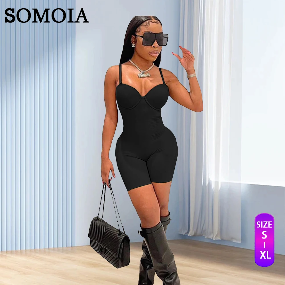 

SOMOIA S-XL Sexy Low-cut Suspenders Solid Color High-waisted Slim Fit Jumpsuit Fashion Street Bodysuit Wholesale Dropshipping