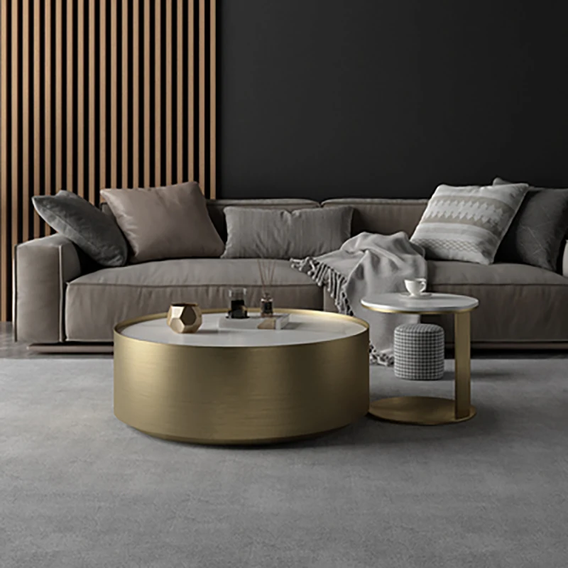 

Rock Slab Round Size Combination Son-mother Coffee Table Italian Minimalist Bright Rock Slab Light Luxury Modern Living Room