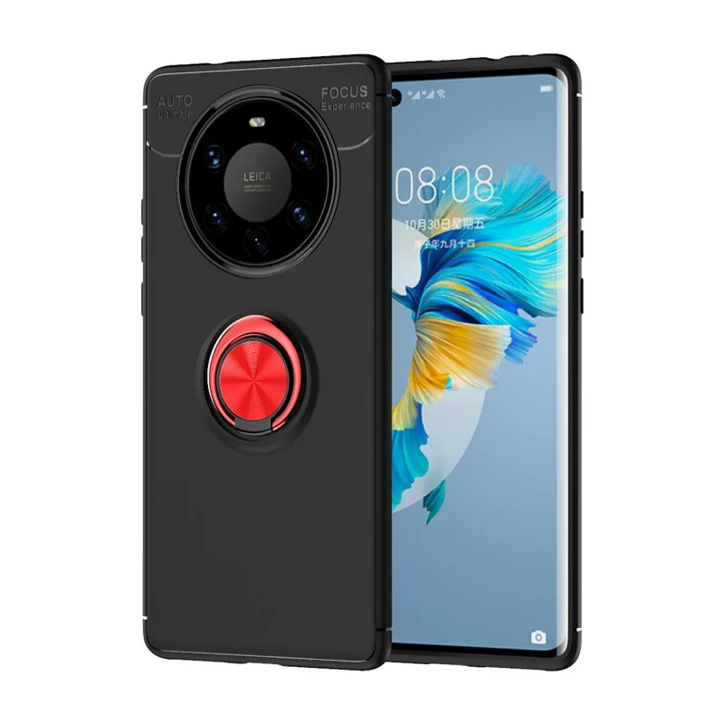

Huawei Mate 40 Pro Plus Case Car Holder Stand Magnetic Bracket Finger Ring Silicone Cover Camera Case for Huawei Mate 40 Pro+