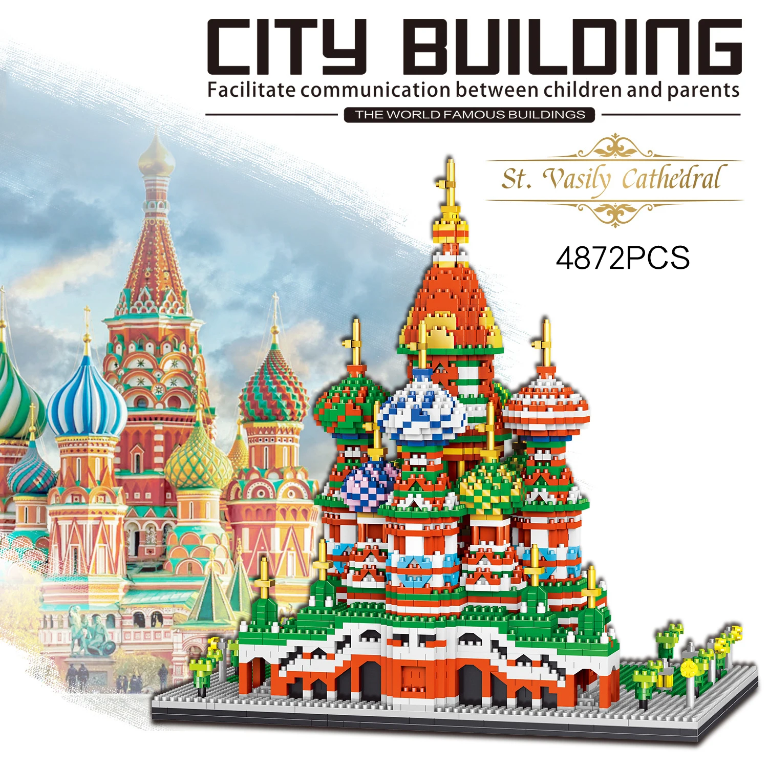 

Russia Moscow Saint Basils Cathedral World Famous Architecture Micro Diamond Block Mode Educational Toy Collection Nanobricks